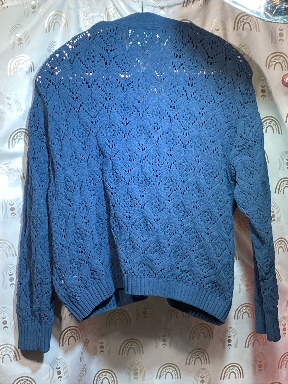 Textured Navy V-Neck Button Cardigan - Women's - Picture 6 of 7